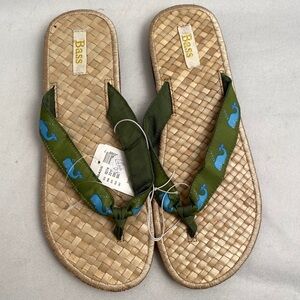 Bass bamboo green and blue whale flip flops 11